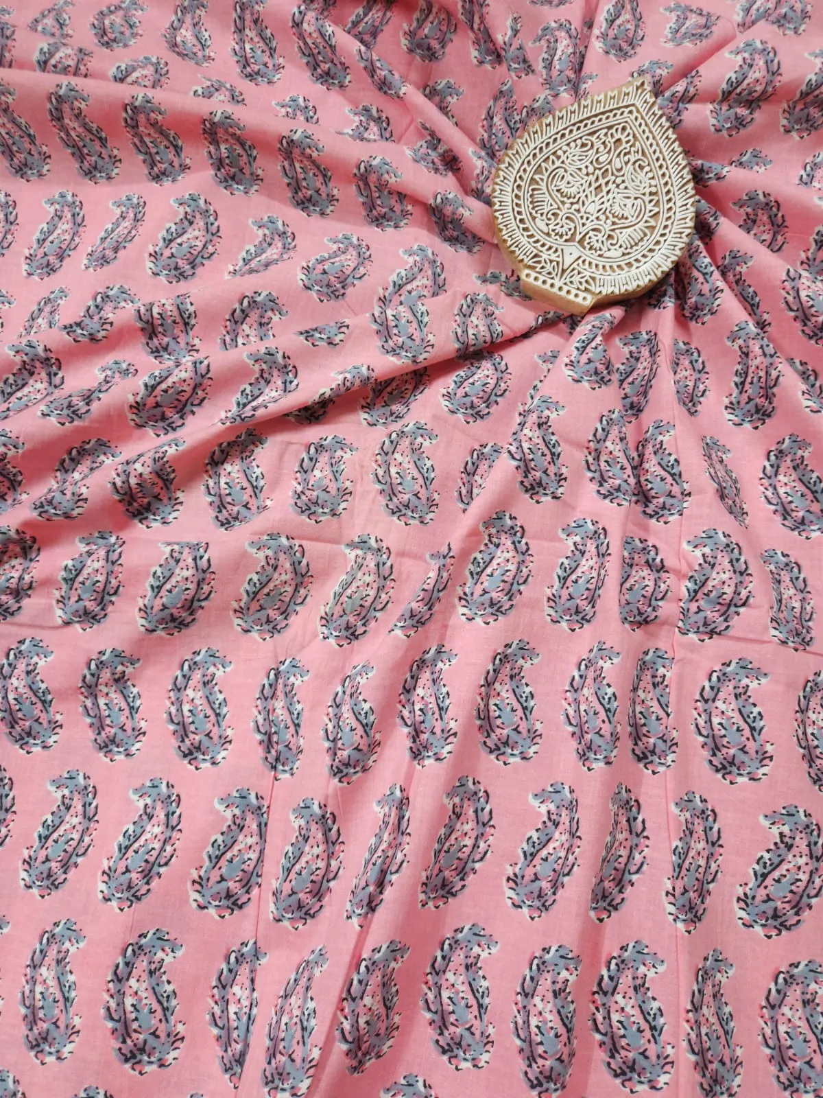 Peach Shade Base with Butta Printed Cotton Fabric