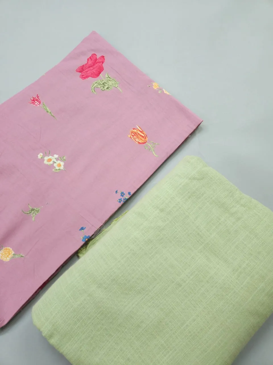 Pastel Lavender Shade base Multicolor Flowers Print With Matching Solid Bottom